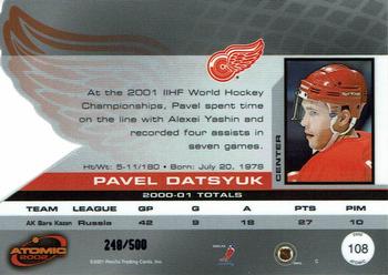 2001-02 Pacific Atomic #108 Pavel Datsyuk Back