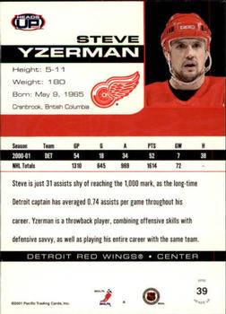 2001-02 Pacific Heads Up #39 Steve Yzerman Back