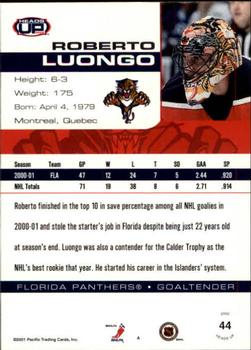 2001-02 Pacific Heads Up #44 Roberto Luongo Back