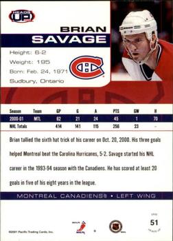 2001-02 Pacific Heads Up #51 Brian Savage Back