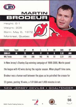 2001-02 Pacific Heads Up #56 Martin Brodeur Back