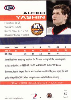2001-02 Pacific Heads Up #62 Alexei Yashin Back