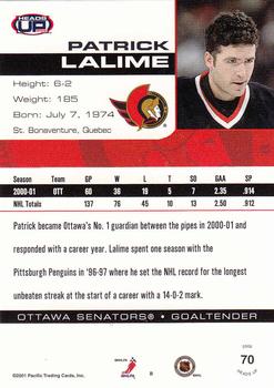 2001-02 Pacific Heads Up #70 Patrick Lalime Back