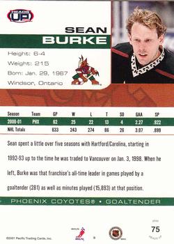 2001-02 Pacific Heads Up #75 Sean Burke Back