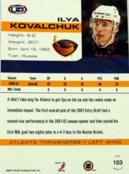 2001-02 Pacific Heads Up #103 Ilya Kovalchuk Back