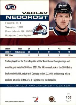 2001-02 Pacific Heads Up #105 Vaclav Nedorost Back