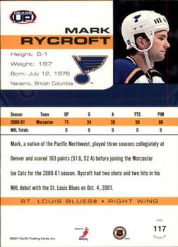 2001-02 Pacific Heads Up #117 Mark Rycroft Back