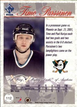 2001-02 Pacific Private Stock #112 Timo Parssinen Back