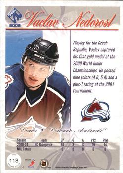 2001-02 Pacific Private Stock #118 Vaclav Nedorost Back