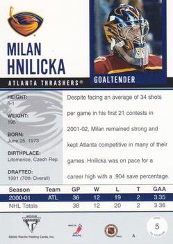 2001-02 Pacific Private Stock Titanium #5 Milan Hnilicka Back