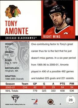 2001-02 Pacific Private Stock Titanium #28 Tony Amonte Back