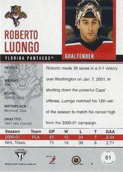 2001-02 Pacific Private Stock Titanium #61 Roberto Luongo Back