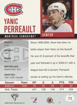 2001-02 Pacific Private Stock Titanium #73 Yanic Perreault Back