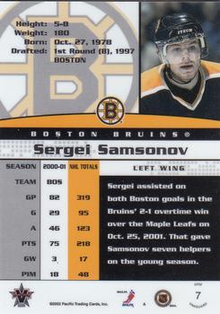 2001-02 Pacific Vanguard #7 Sergei Samsonov Back
