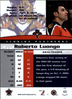 2001-02 Pacific Vanguard #43 Roberto Luongo Back