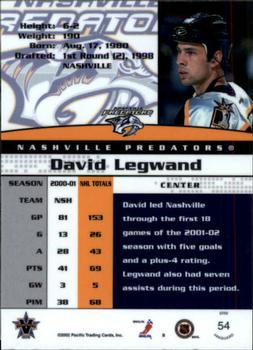 2001-02 Pacific Vanguard #54 David Legwand Back