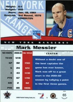 2001-02 Pacific Vanguard #65 Mark Messier Back
