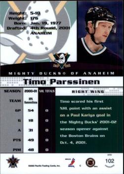 2001-02 Pacific Vanguard #102 Timo Parssinen Back