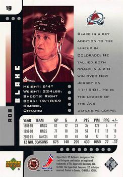 2001-02 SP Authentic #19 Rob Blake Back