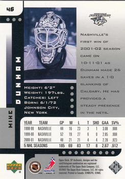 2001-02 SP Authentic #46 Mike Dunham Back