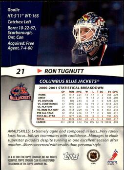 2001-02 Stadium Club #21 Ron Tugnutt Back