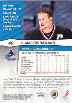 2001-02 Stadium Club #49 Markus Naslund Back