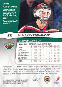 2001-02 Stadium Club #58 Manny Fernandez Back