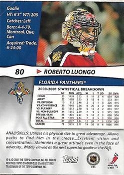 2001-02 Stadium Club #80 Roberto Luongo Back