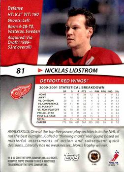 2001-02 Stadium Club #81 Nicklas Lidstrom Back