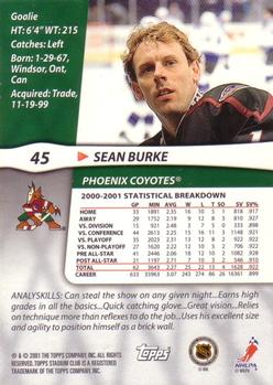 2001-02 Stadium Club #45 Sean Burke Back