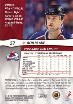 2001-02 Stadium Club #57 Rob Blake Back