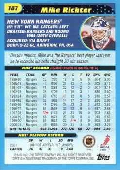 2001-02 Topps #187 Mike Richter Back