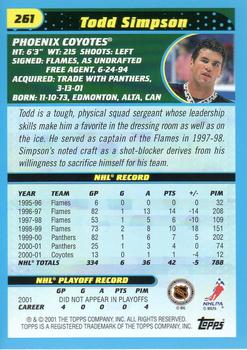 2001-02 Topps #261 Todd Simpson Back