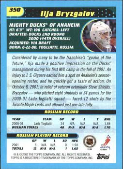 2001-02 Topps #350 Ilja Bryzgalov Back