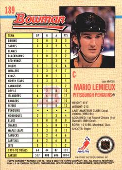 2001-02 Topps Chrome - Mario Lemieux Reprints #5 Mario Lemieux Back