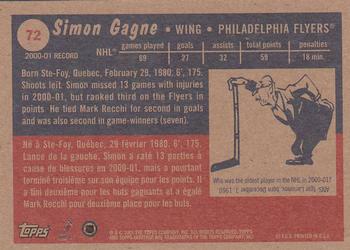 2001-02 Topps Heritage #72 Simon Gagne Back