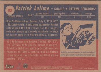 2001-02 Topps Heritage #83 Patrick Lalime Back