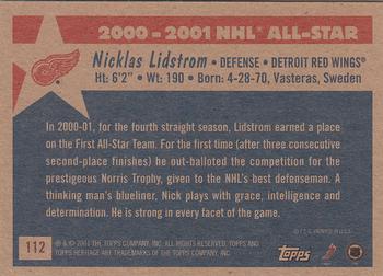 2001-02 Topps Heritage #112 Nicklas Lidstrom Back