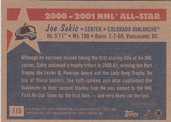 2001-02 Topps Heritage #115 Joe Sakic Back