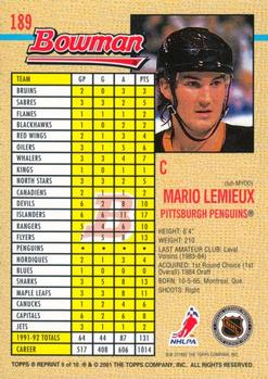 2001-02 Topps - Mario Lemieux Reprints #5 Mario Lemieux Back