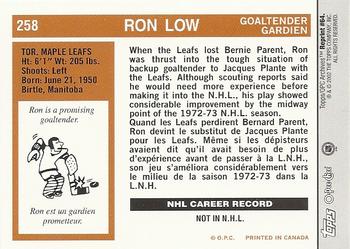 2001-02 Topps / O-Pee-Chee Archives #64 Ron Low Back
