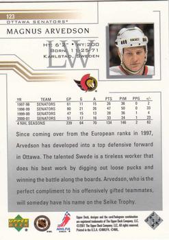 2001-02 Upper Deck #123 Magnus Arvedson Back