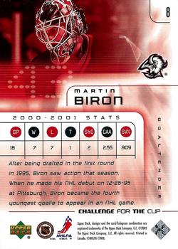 2001-02 Upper Deck Challenge for the Cup #8 Martin Biron Back