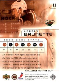 2001-02 Upper Deck Challenge for the Cup #43 Andrew Brunette Back