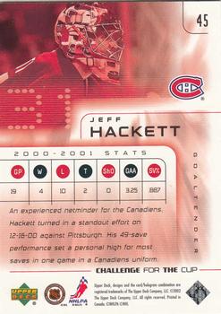 2001-02 Upper Deck Challenge for the Cup #45 Jeff Hackett Back