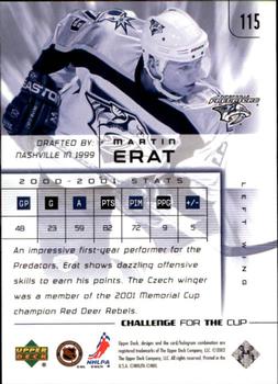 2001-02 Upper Deck Challenge for the Cup #115 Martin Erat Back