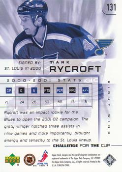2001-02 Upper Deck Challenge for the Cup #131 Mark Rycroft Back