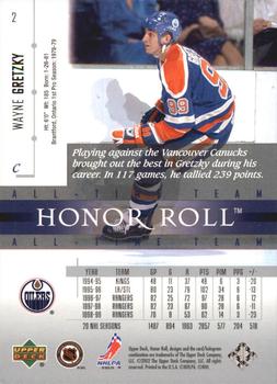 2001-02 Upper Deck Honor Roll #2 Wayne Gretzky Back