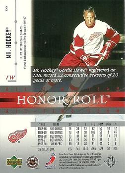 2001-02 Upper Deck Honor Roll #3 Gordie Howe Back