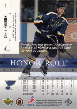 2001-02 Upper Deck Honor Roll #10 Chris Pronger Back